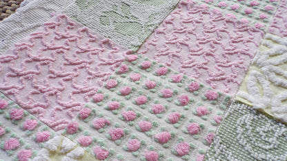 Fresh Flowers Chenille Quilt Squares Set from Vintage Bedspread Fabric, 17 Blocks, 6" x 6" inch