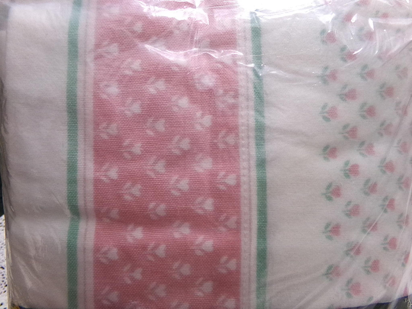 Vintage Twin Flannel Flat Sheet Floral Tulip Heart Design Pink Green White, 100% Cotton