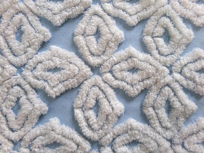 Blue & White Vintage Chenille Fabric, Plush Diamond Cross Design, 18x24" Piece