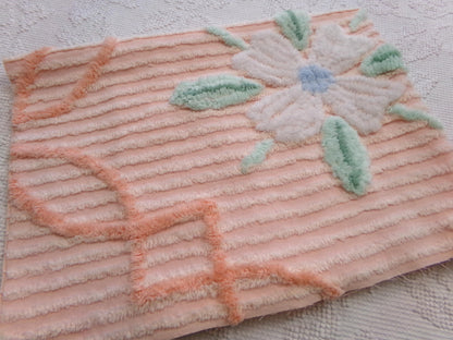 peach lily vintage chenille fabric w/ striking geometric accents, 20" x 24" piece of sewing material