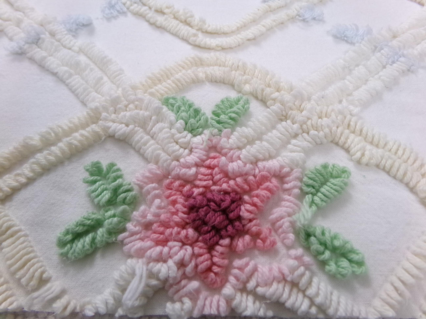 romantic cottage vintage chenille fabric, shabby floral sewing material, 20" x 26" piece