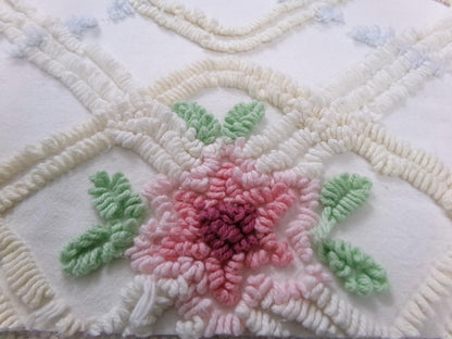romantic cottage vintage chenille fabric, shabby floral sewing material, 20" x 26" piece