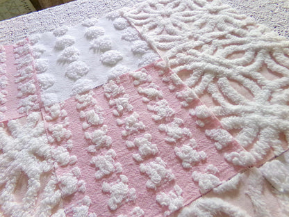 Pink Wink Quilt Squares Set from Vintage Chenille Bedspread Fabric, 16 Blocks, 6" x 6" inch