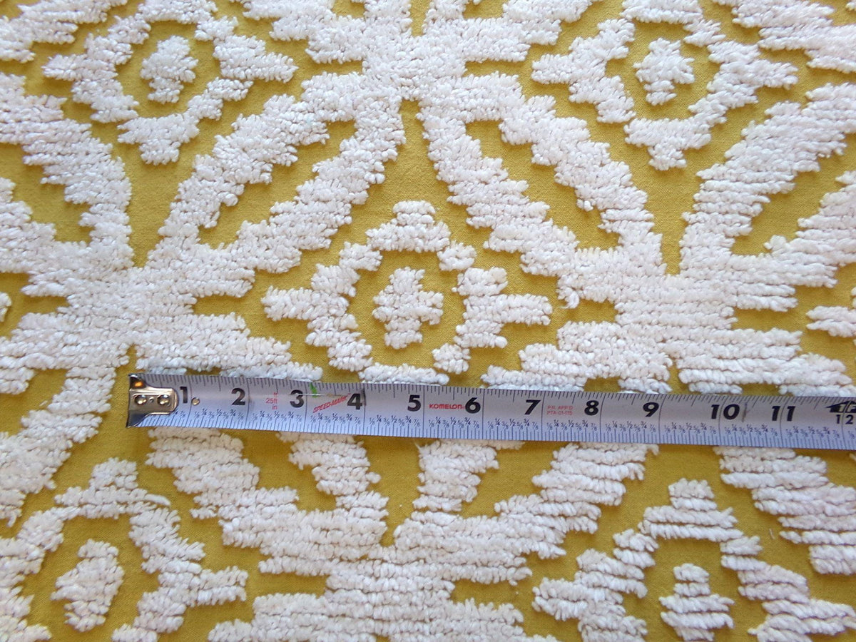Harvest Gold Vintage Chenille Bedspread Fabric, Boho 18x25" Quilt Sewing Textile