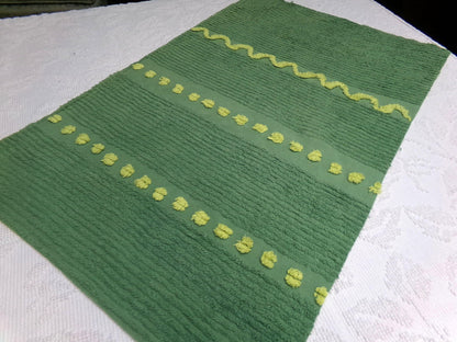 Goblin Green Vintage Chenille Bedspread Fabric Piece | Sewing Quilt Material 17" x 25"