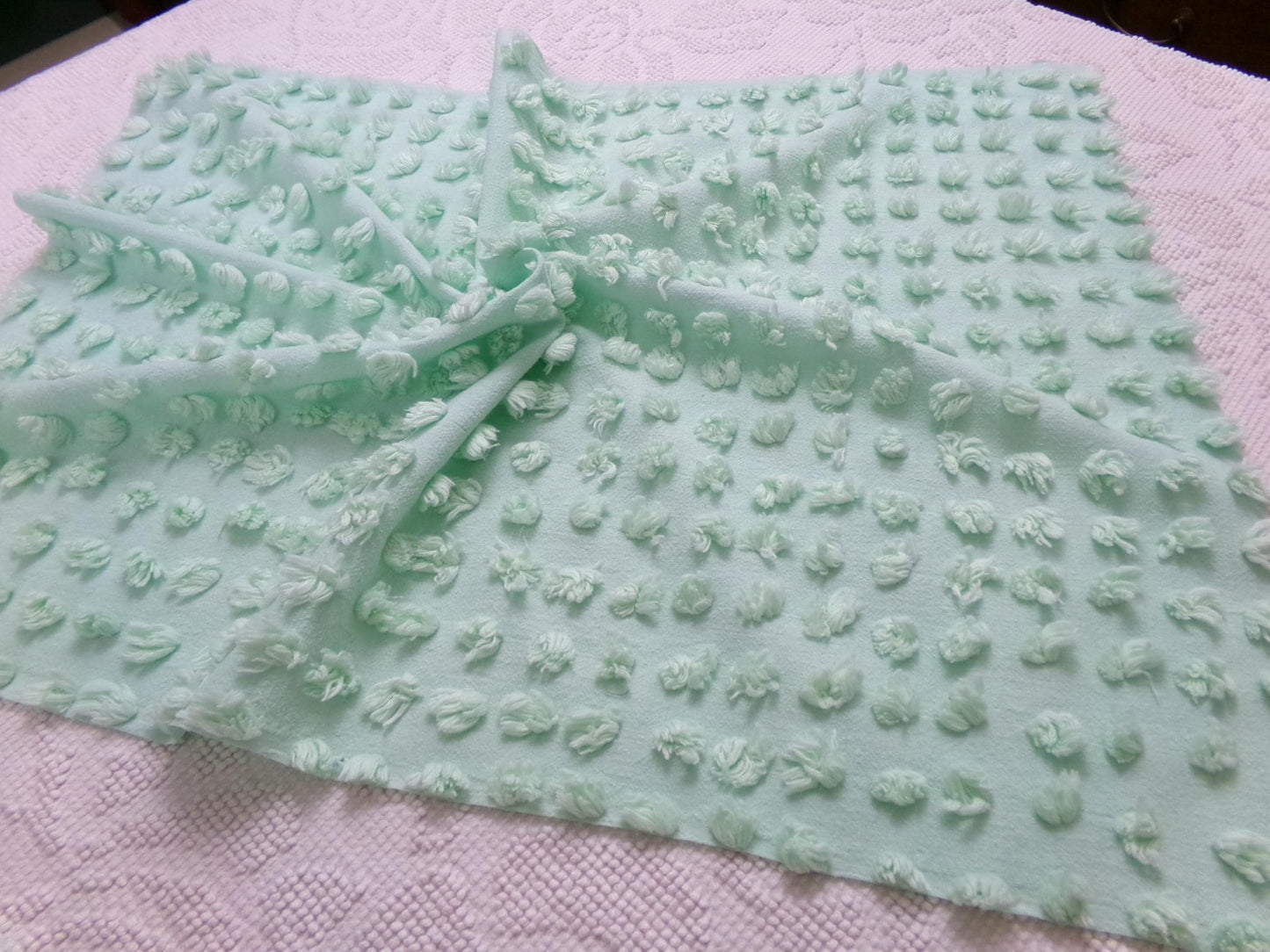 Seafoam Green Windswept Pops Vintage Chenille Fabric, Sewing & Quilt Material 18" x 24"