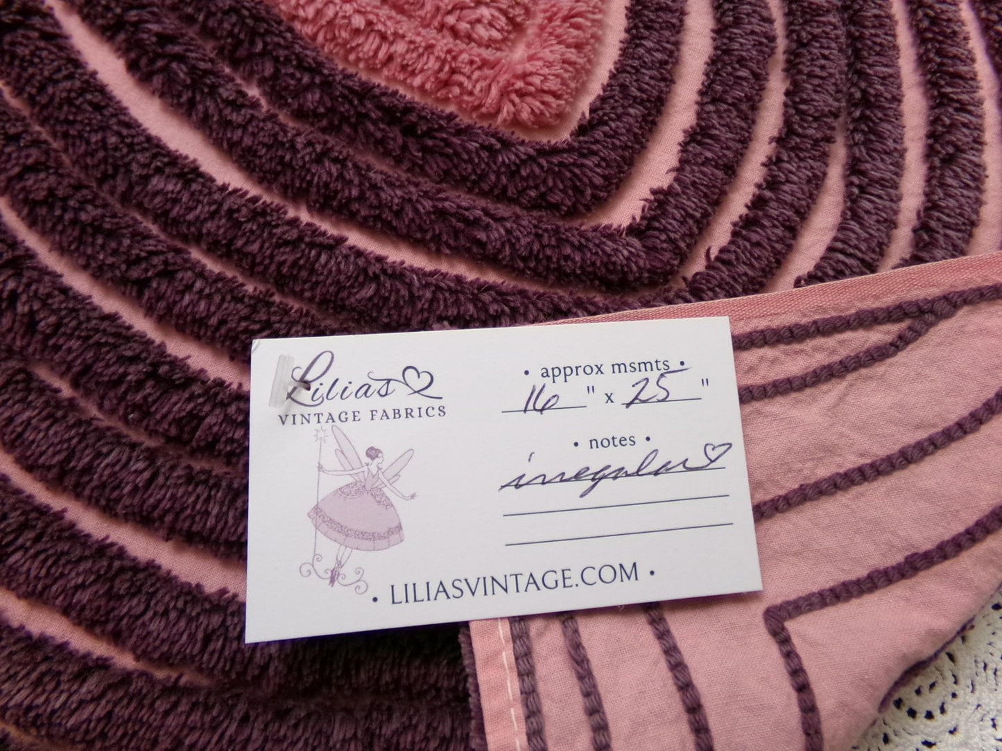hypnotic sunkissed vintage chenille bedspread fabric pink mauve optic 16" x 25"