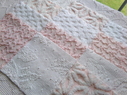 pink & white vintage 6" chenille squares, set of 12 quilt blocks in a lovely selection of popular patterns for sewing, crafts