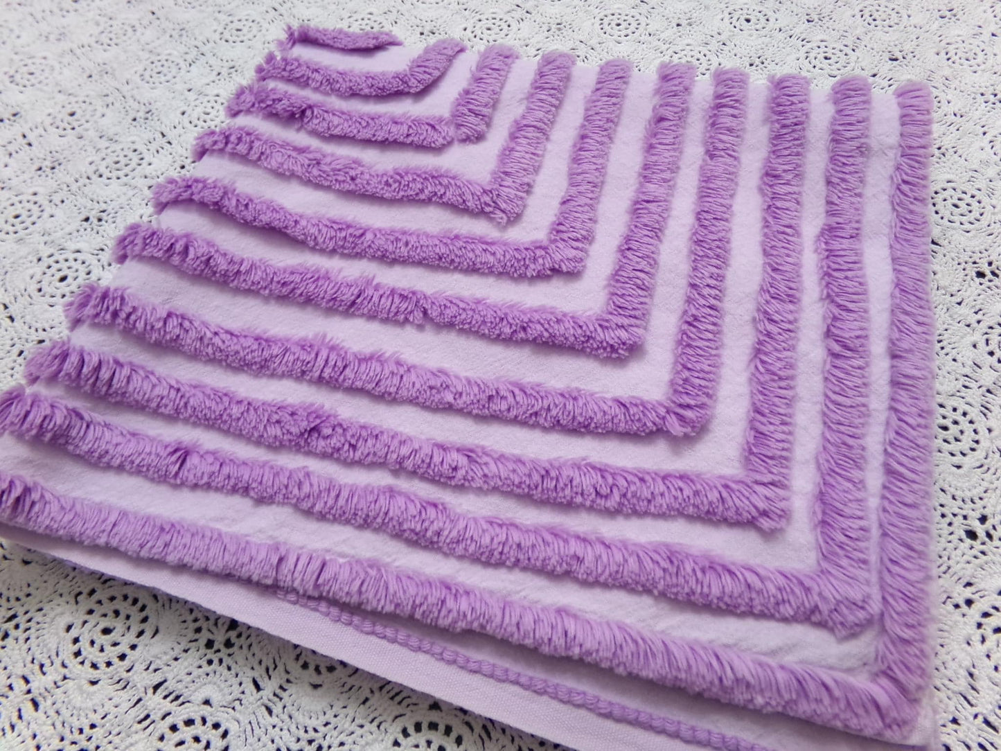 Lilac Vintage Chenille Fabric, Optic Moon Geometric Design, 18x20" Piece