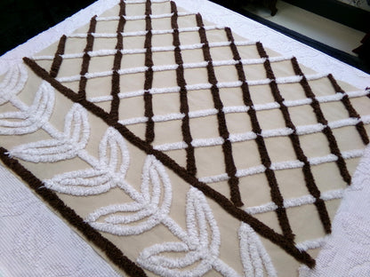 laurel leaf vintage chenille fabric: contrast brown crosshatch cotton sewing material for quilting, crafts, 26" x 22"