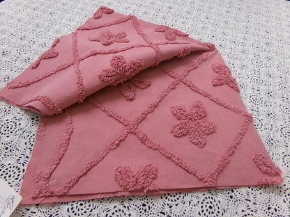 Vintage Chenille Fabric Dusty Rose Pink Tufted Floral Diamond Lattice Pattern 19x23"