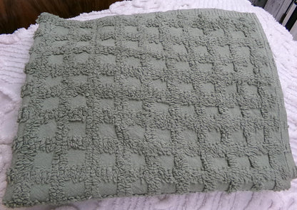 Simple Sage Squares Vintage Style Chenille Fabric, Grid Design, 18x24" Piece