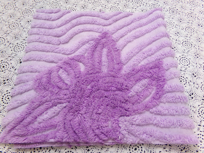 Lilac Floral Vintage Chenille Bedspread Fabric Piece 10.75x22" Plush Sewing Material