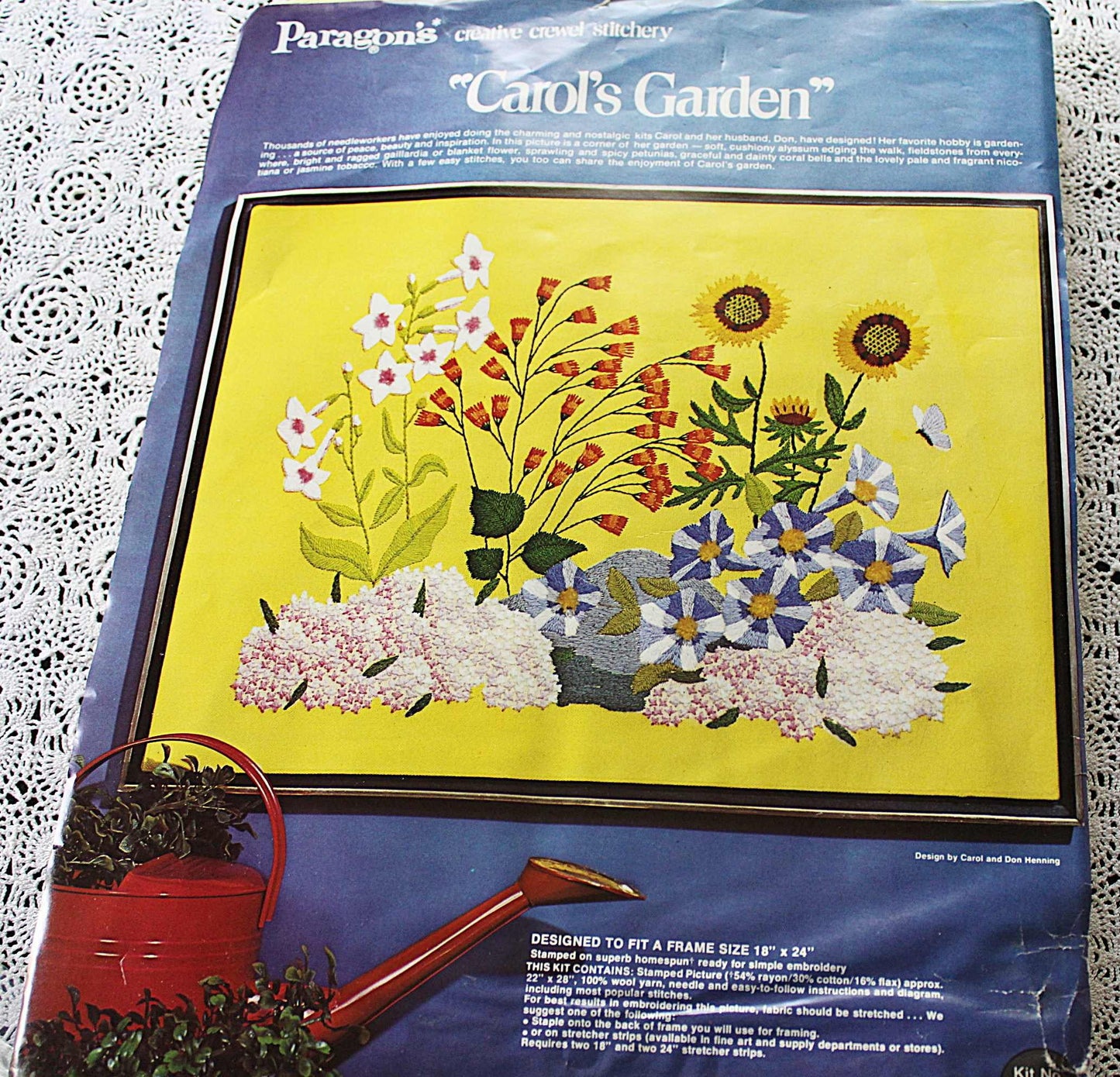 CAROL'S GARDEN Vintage Crewel Embroidery Kit Paragon Needlecraft 0715 Carol & Don Henning