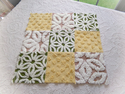 Vintage Patchwork Chenille Fabric Craft Panel - Hippie Boho Style 16" square ideal for Pillows, Quilting, Wall Hangings