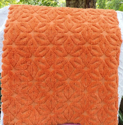 Orange Daisy Vintage Chenille Fabric 17x24" Pc, 1970s Flower Power Boho Style