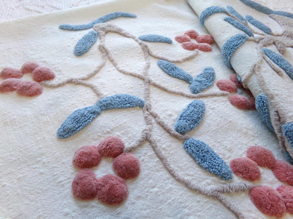 Vintage Bohemian Chenille Fabric - Natural Woodland Tree Floral & Star Design, 28" x 29"
