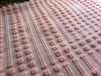 Unique Windowpane Pops Vintage Chenille Fabric, 22" x 22" Piece, Texture Tuft Popcorn Dots & Dashes in Rosy Pink