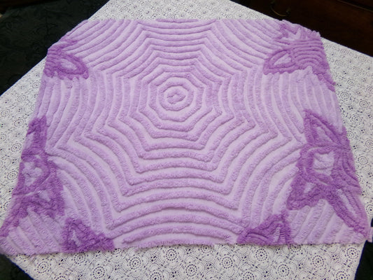 Hypnotic Spiderweb Vintage Chenille Fabric Piece Lavender 23x27" Mesmerizing Design