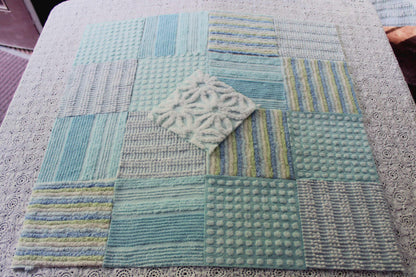 Sea Mist Chenille Quilt Squares Set, from Vintage Bedspread Fabric, 17 Blocks, 6" inch in Coastal Blues, Aqua