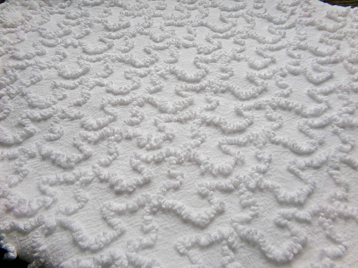 Texturized 3D Squiggles White Vintage Chenille Fabric, 18" x 24" Piece, Versatile to Use in Quilts, Pillows & Small Craft Projects