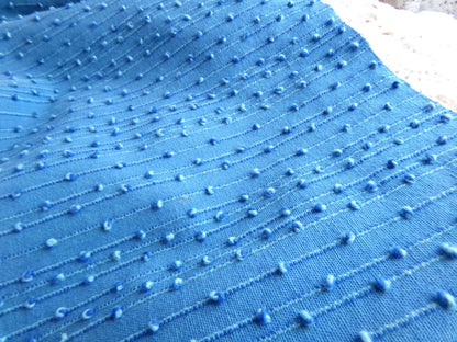 baby raindrops vintage woven chenille fabric, tiny marbleized raised blue dots, 18 x 24"
