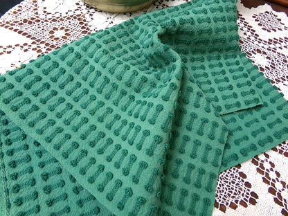 Vintage Green Chenille Fabric Textured Evergreen Cotton Quilting Crafts Upcycle Boho 18" x 24"