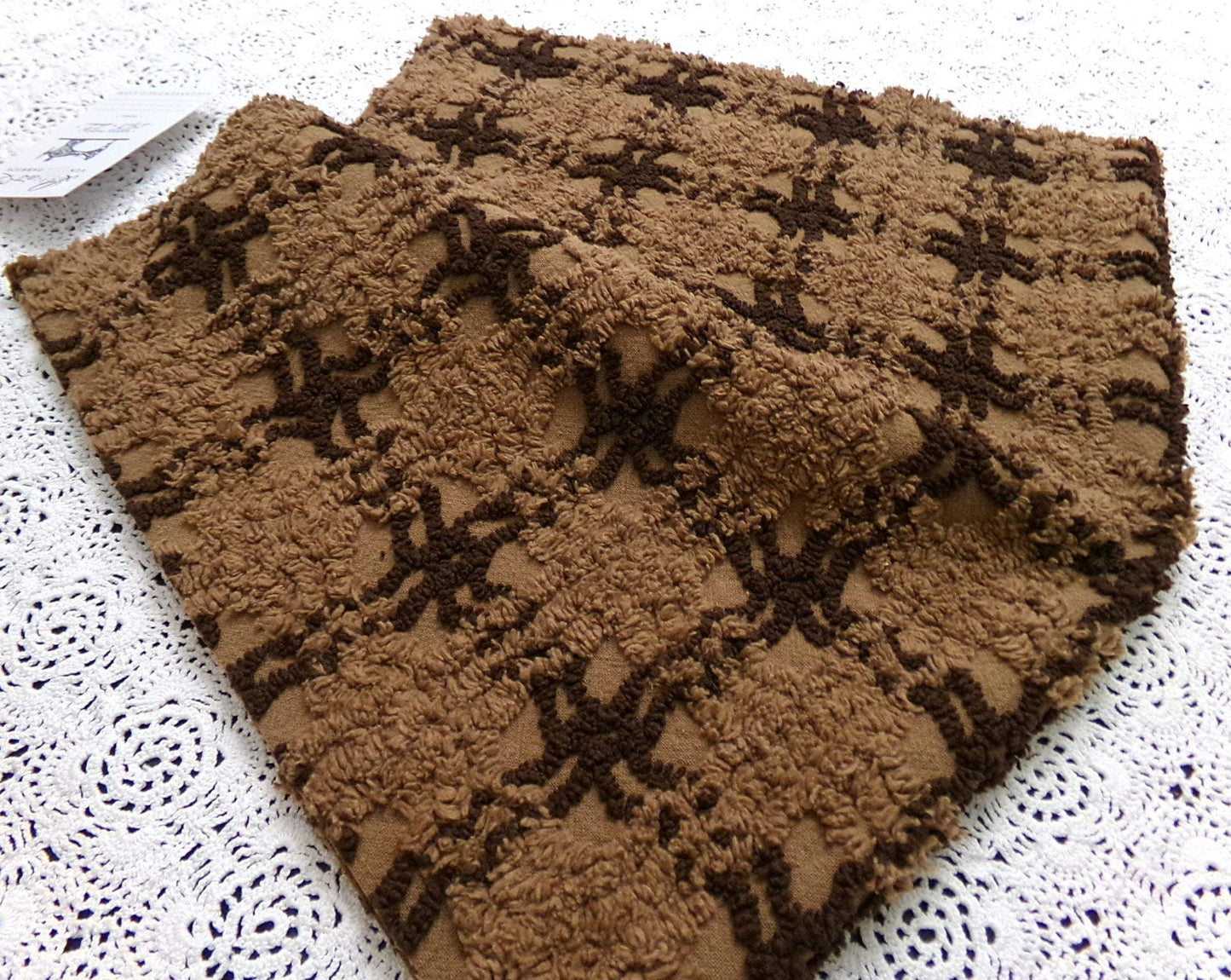 vintage chenille bedspread fabric tonal chocolate cake 14.5x22" piece