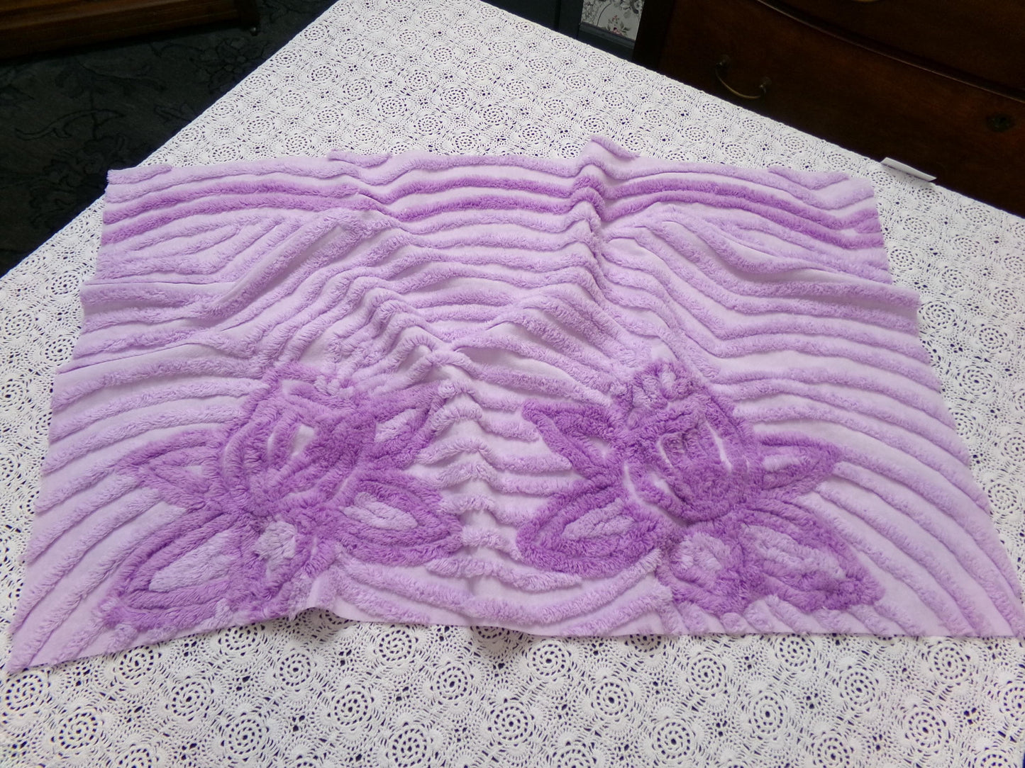 Lush Plush Lavender Vintage Chenille Fabric Piece 18x28" Sewing Material