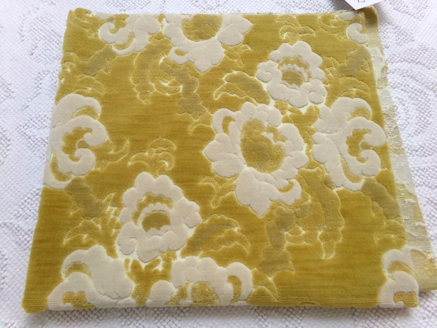 Luxury Vintage Cut Velvet Fabric, Boho Golden Rose Bates Chenille, Ideal in Totes & Bags, 20" x 24"