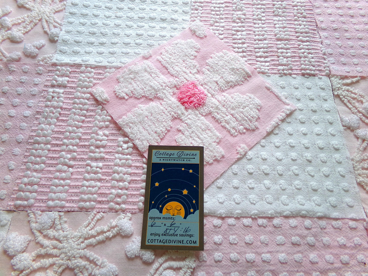 peaceful pinks vintage 6" chenille fabric squares, set of 17 vintage cottage chic quilt blocks for quilting, sewing & crafts