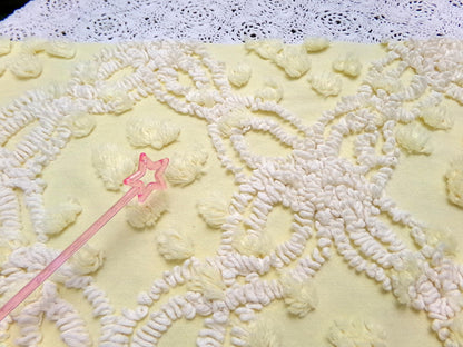 Cheerful Vintage Chenille Bedspread Fabric sunny yellow quilt material 20" x 24"