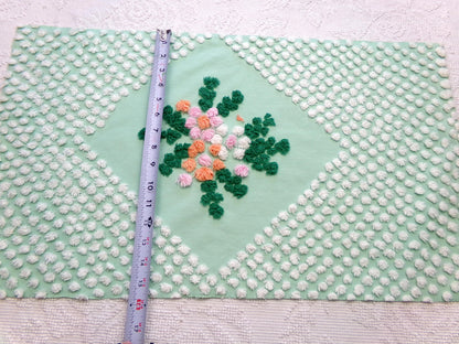 whimsy wildflower dot vintage chenille fabric: 15" x 26" jade green piece for pillows, quilts