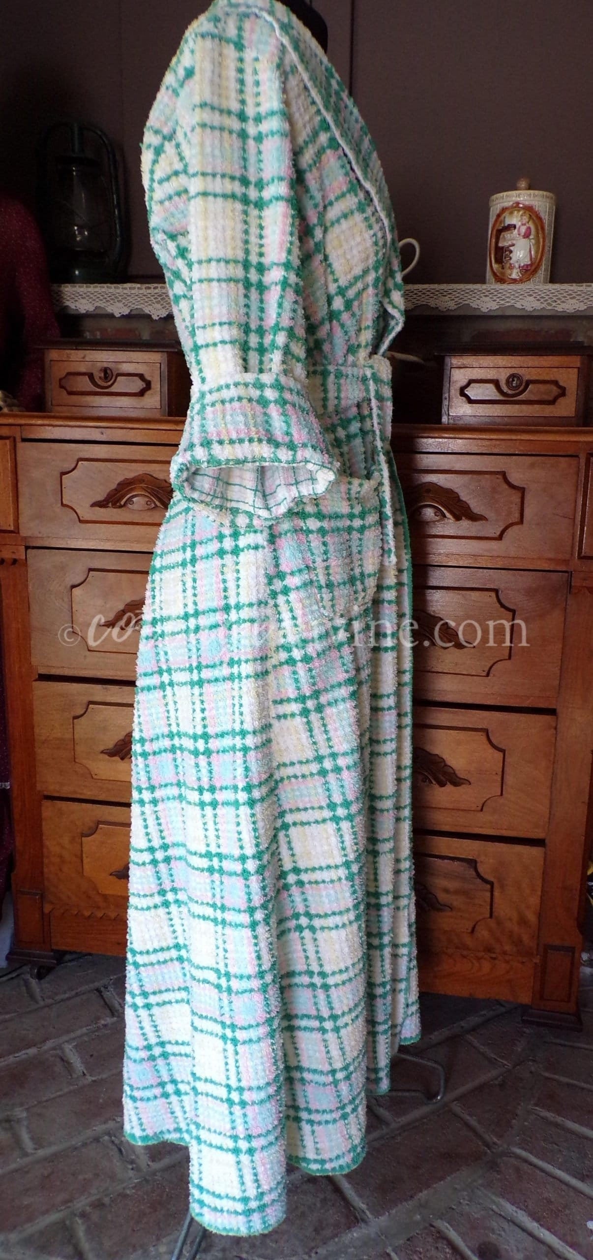 Retro Plaid Vintage Chenille Robe Ladies I Love Lucy Style 50s Bathrobe