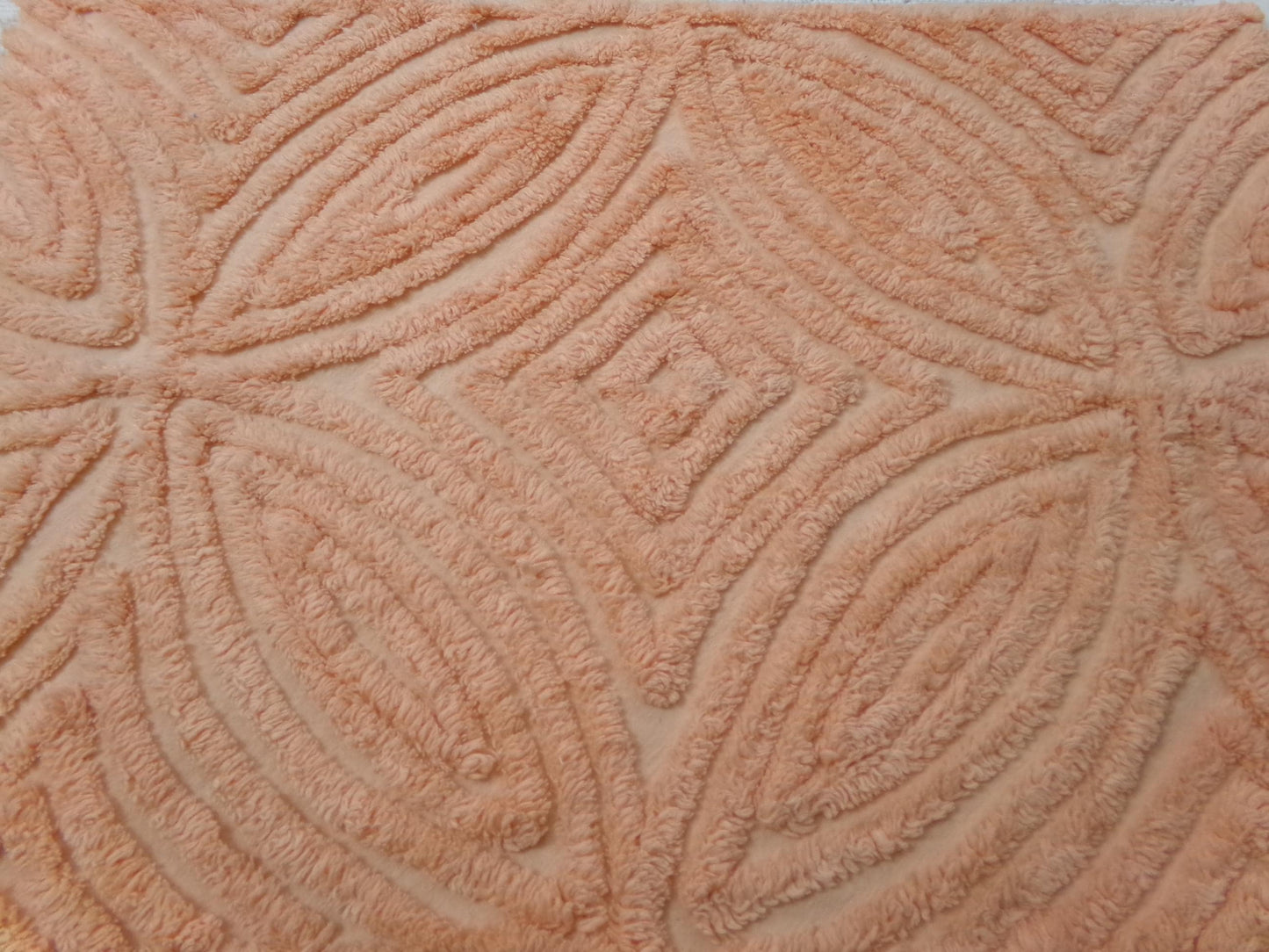 Peach Plush Vintage Chenille Fabric, tufted wedding ring design, sewing craft quilt material, 18" x 25" piece