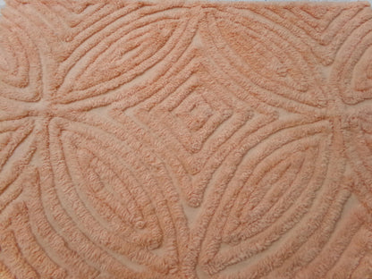 Peach Plush Vintage Chenille Fabric, tufted wedding ring design, sewing craft quilt material, 18" x 25" piece