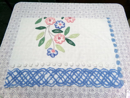shabby chic vintage chenille bedspread fabric 17.5x24" blue white floral