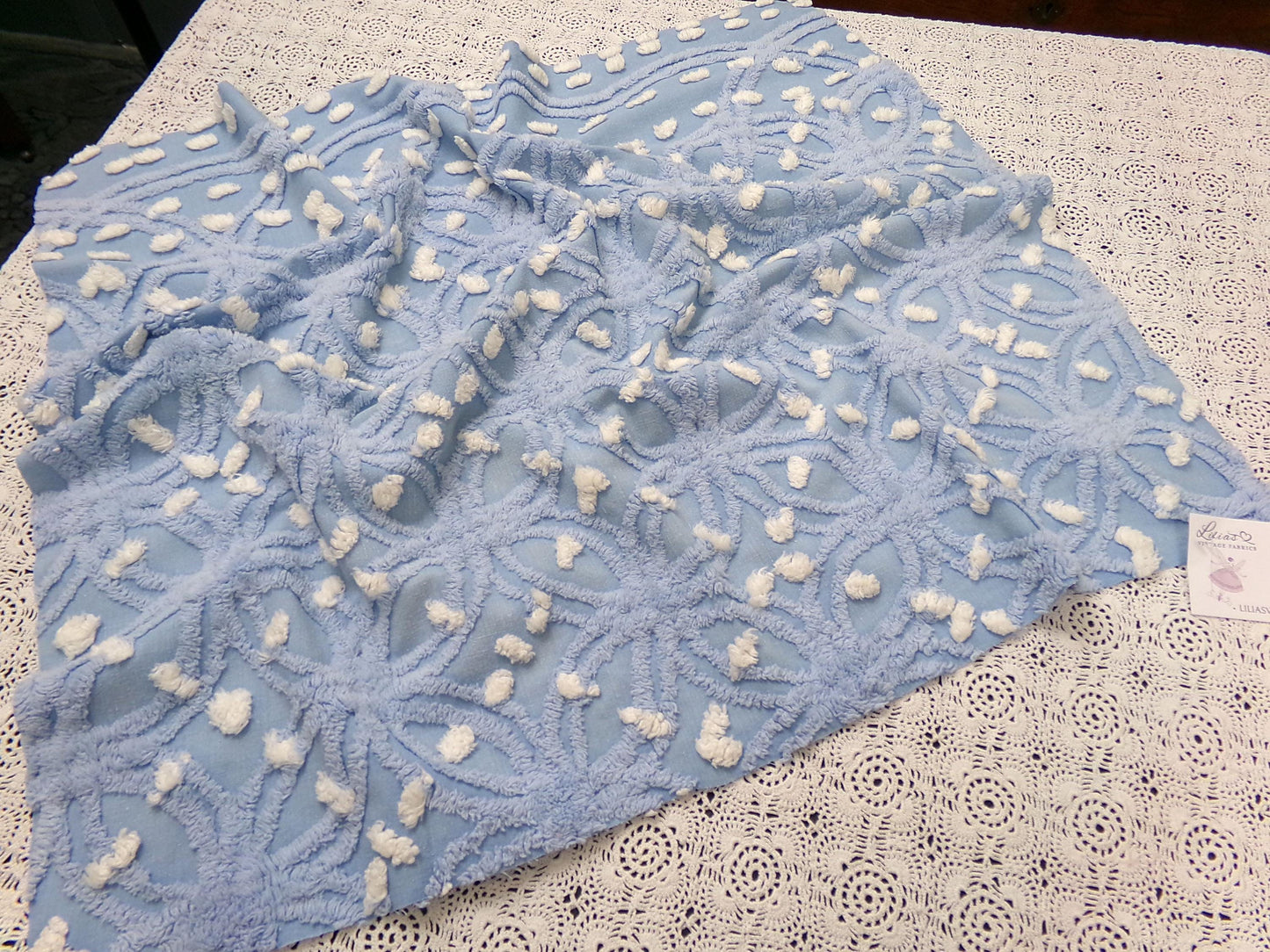 Starry Night Blue Vintage Chenille Fabric Geometric 20" x 24" piece