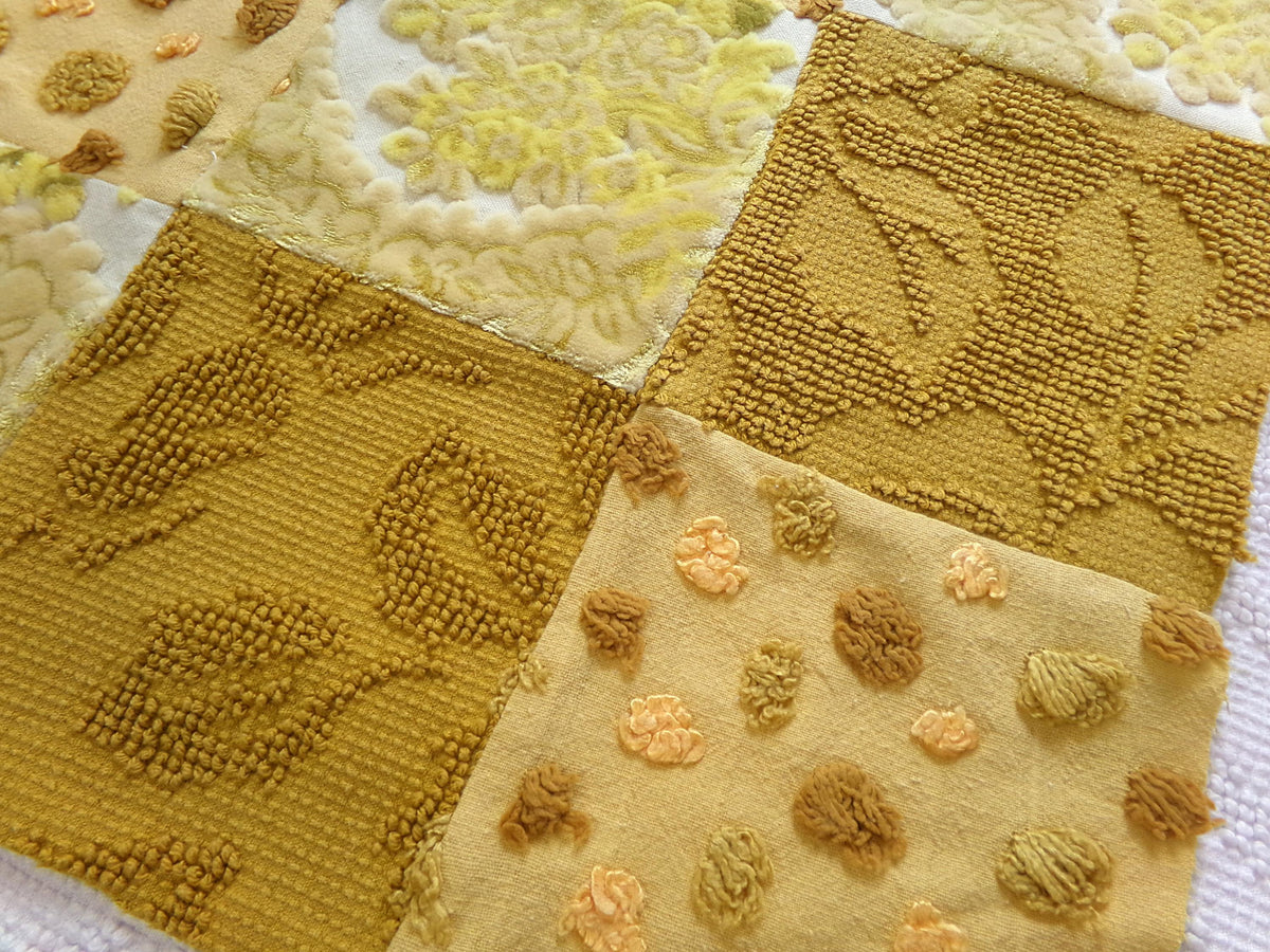 Vintage Velvet & Chenille Fabric Panel, Boho 16" Square Piece for Pillows, Quilts
