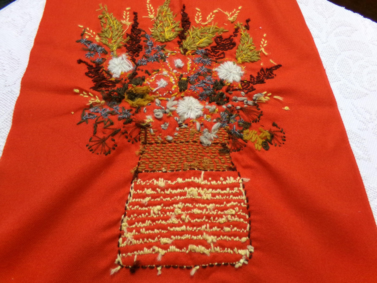 WINTER BOUQUET Completed Crewel Embroidery Piece, Vintage Paragon Needlecraft 0307, Boho Floral Wall Art
