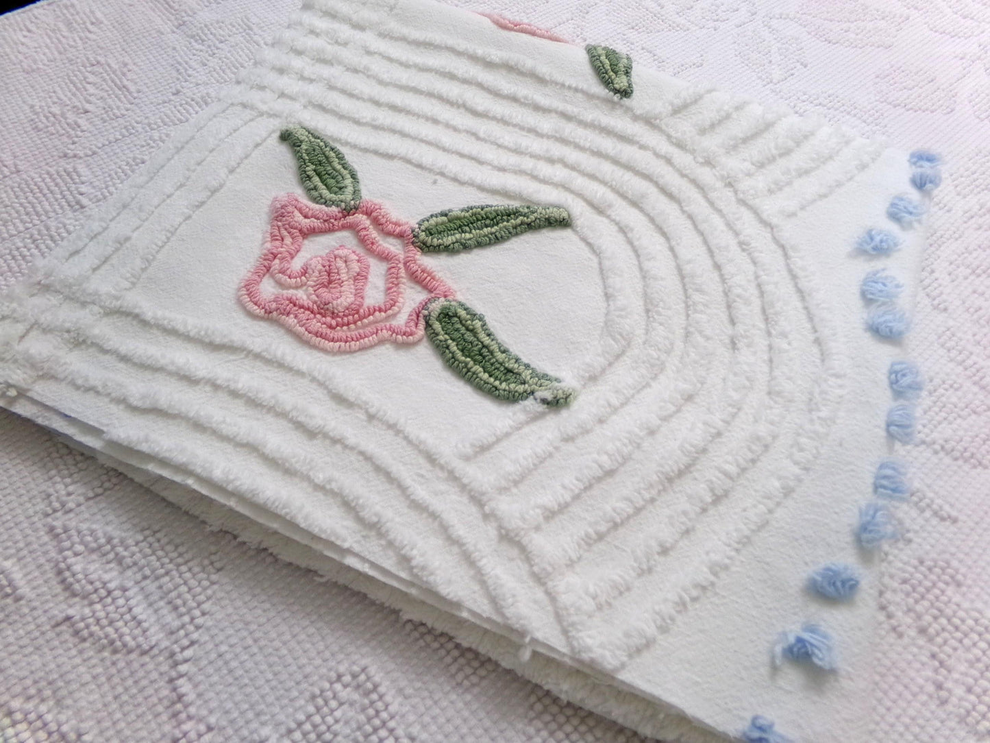 Cottage Rose Vintage Chenille Fabric Quilt Material, 26" x 23" piece
