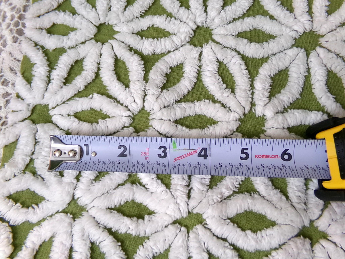 Boho Olive Green Vintage Chenille Fabric, High Contrast White Daisy 18x24" Pc