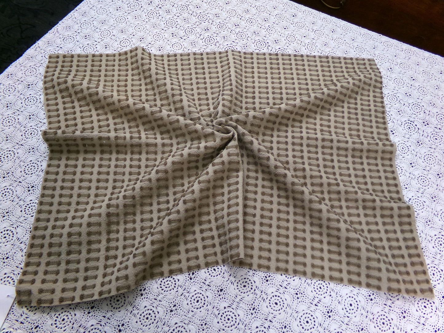 Boho Brown Barbells Vintage Chenille Bedspread Fabric 18" x 24"