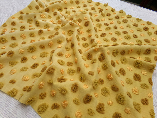 boho gold vintage chenille fabric, ombre multisize optic dot design, 22" x 19" piece of sewing quilt material
