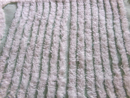 Fabric Piece from Vintage Chenille Bedspread in Mint Green & White Geometric Stripe, 12" x 22" inches