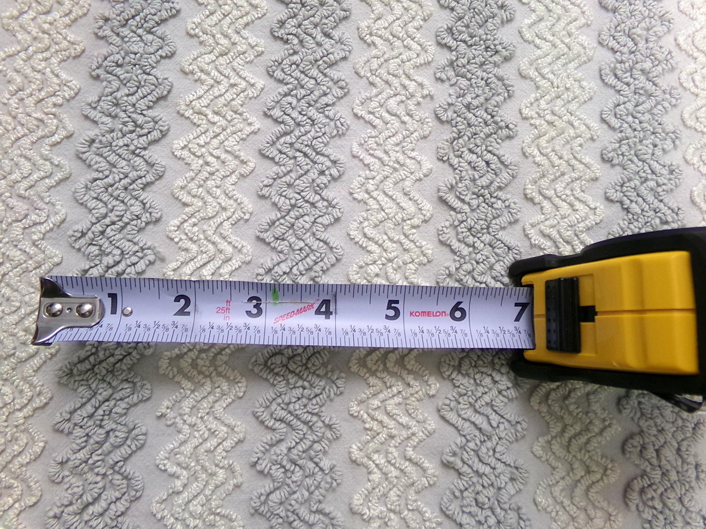 Vintage Chenille Fabric, Grey White Zig Zag Texture 23x23" Quilt Material