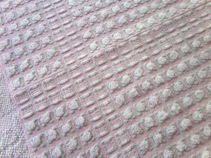 phantom white rosebud chenille fabric, 18" x 24" inch piece of dusty pink vintage Morgan Jones rosebuds quilt material for sewing & crafts