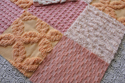 peach nectar vintage chenille fabric squares, set of 16 geometric 6" quilt squares in texturized geometric designs