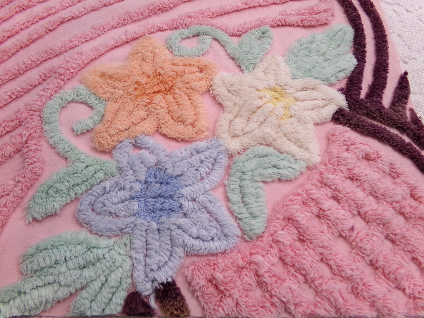 Cottage Pink Floral Vintage Chenille Fabric, Shabby Mauve Sewing & Quilt Material, 17" x 23" piece