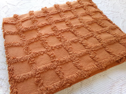 nutmeg pumpkin spice chenille fabric, 21" x 14" boho vintage style sewing material for quilts, crafts in simple windowpane tufted design